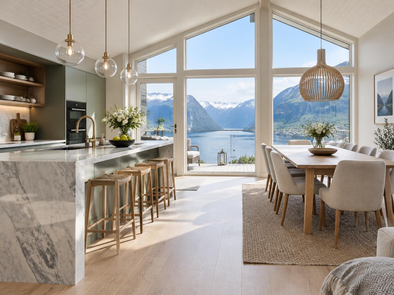 Totalrenovert kjøkken med fjordutsikt